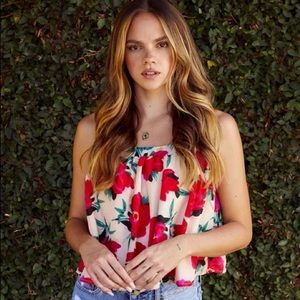fab’rik Pink Floral Cropped Spaghetti Strap Swing Tank Top Size L